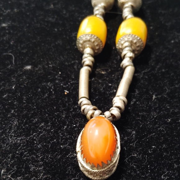 Elegant Silver and Orange Beaded Necklace